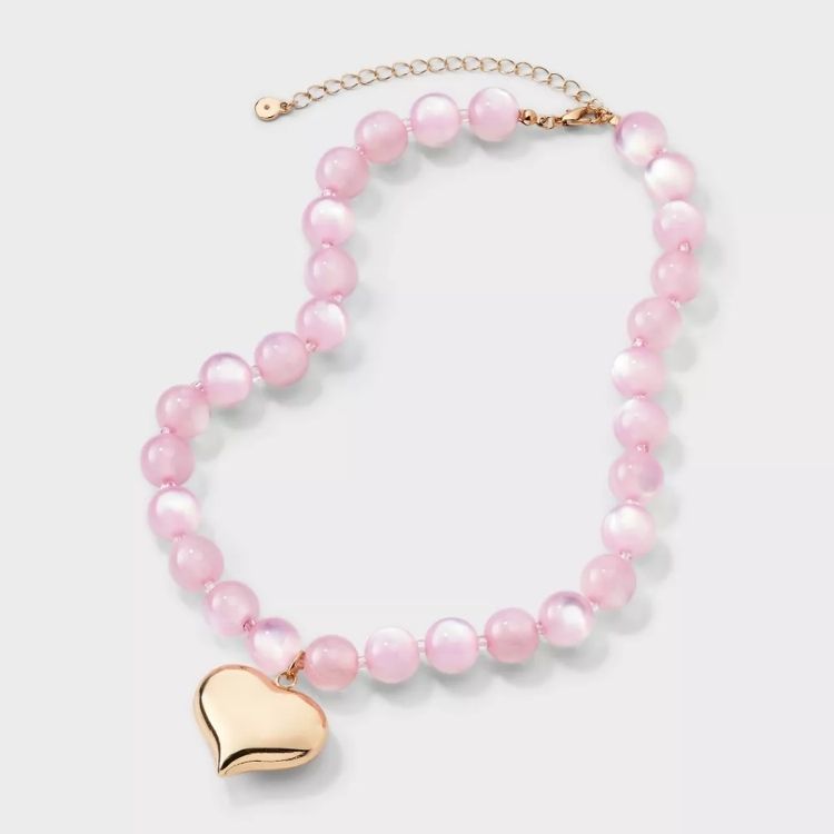 Bead & Heart Pendant Necklace