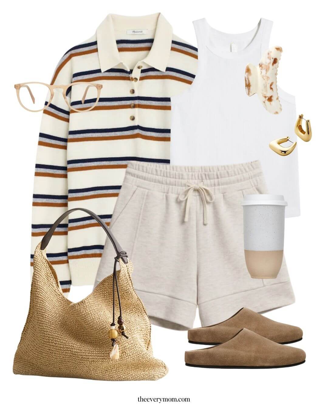 drop off outfit with sweatpants short and polo striped sweater