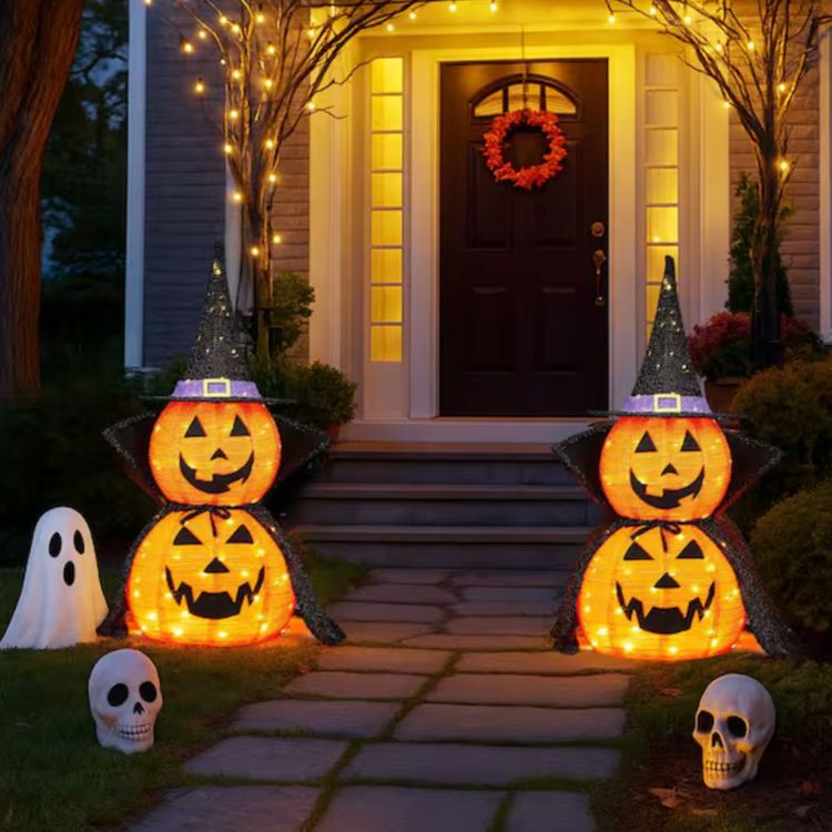35" Lit Pumpkins