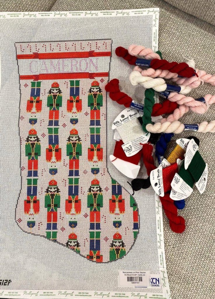needlepoint stocking in progress