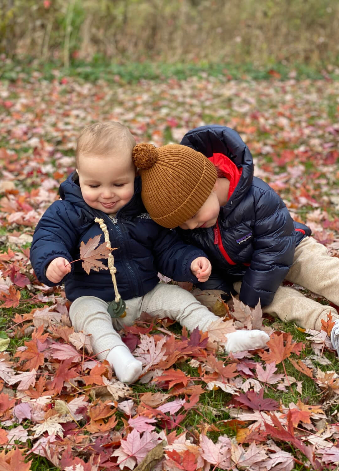 brothers playing outside in fall halloween family activities