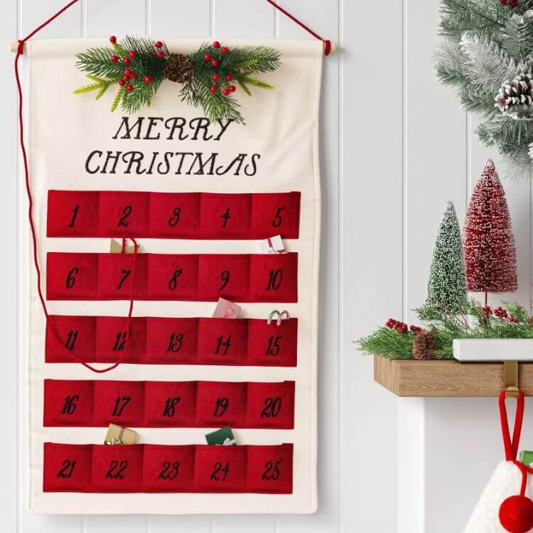 'Merry Christmas' Fabric Hanging Advent Calendar
