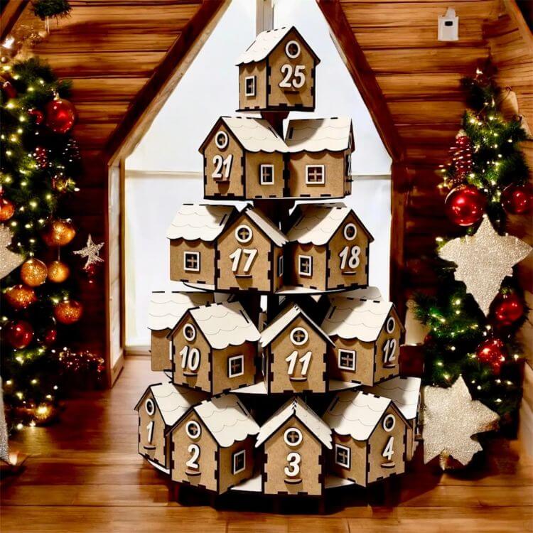 Wooden Advent Calendar Village