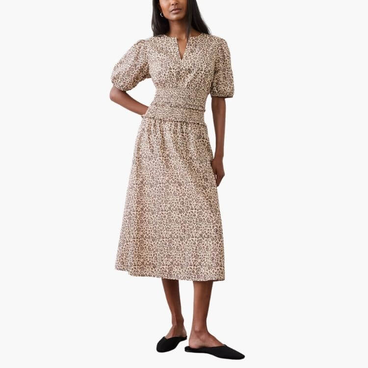 Puff Sleeve Smocked Midi Dress