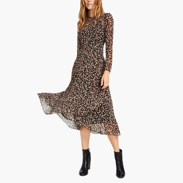 Crossover-Hem Midi Dress