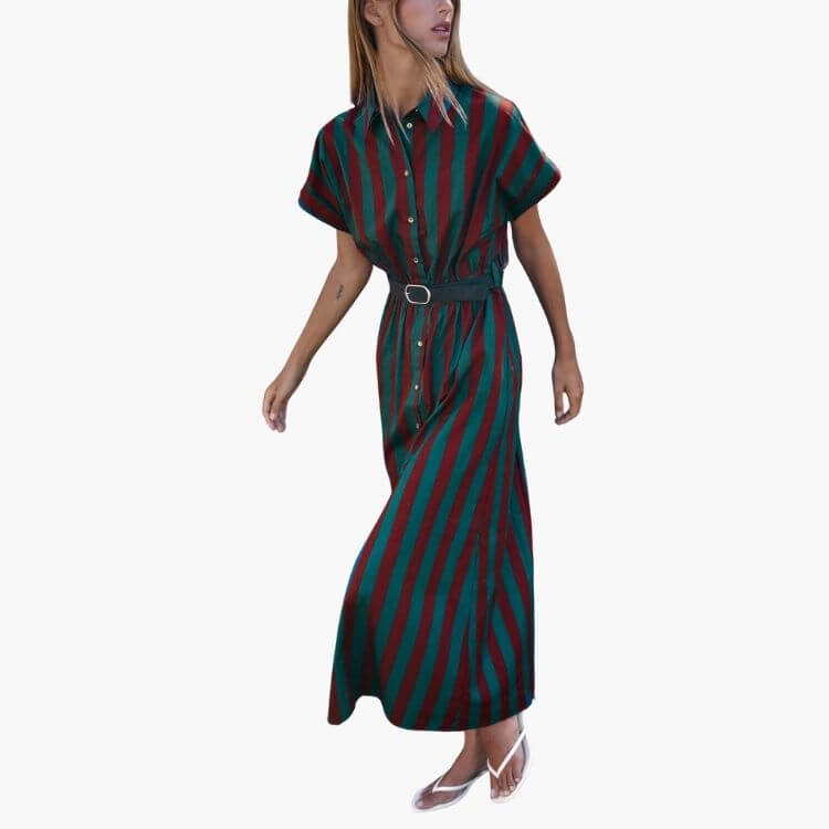 Striped Midi Dress with Belt