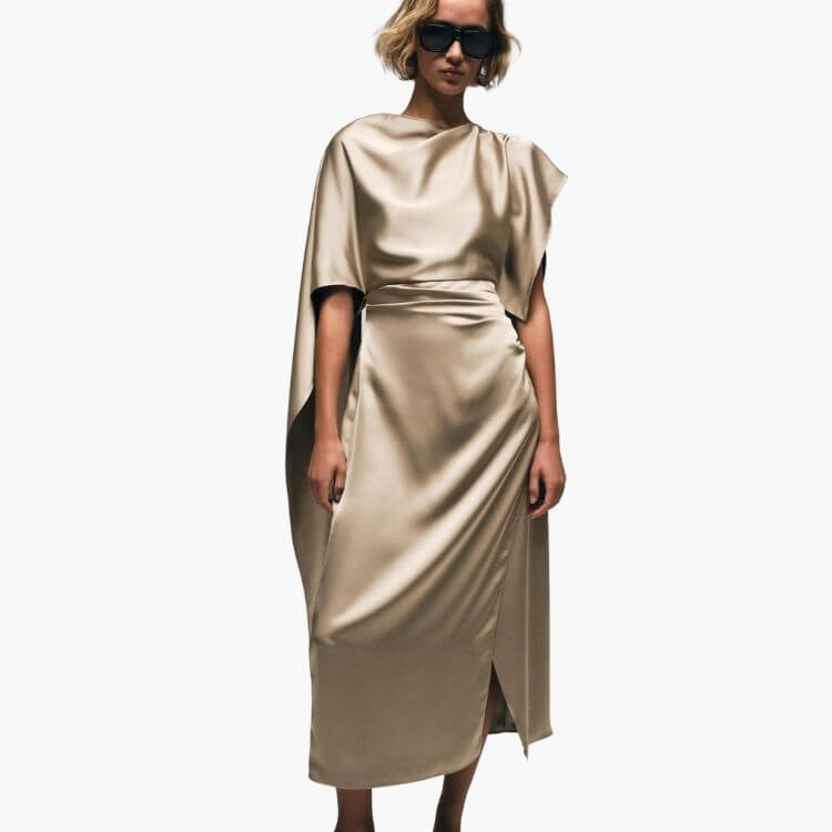 Satin Cape Midi Dress