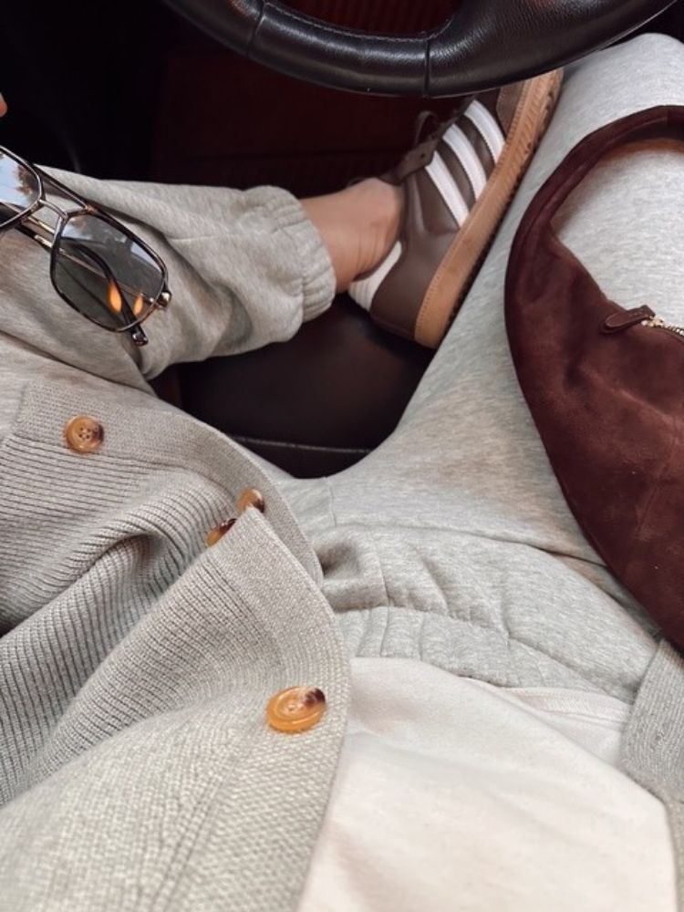brown sneakers with accessories