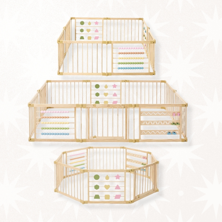 Natural Wood Baby Playpen with Toy Panels