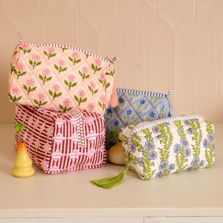 Mona Block Print Makeup Bag