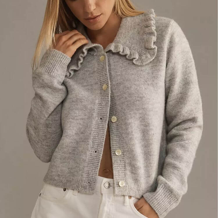 The Ainsley Ruffle-Collar Cardigan Sweater 