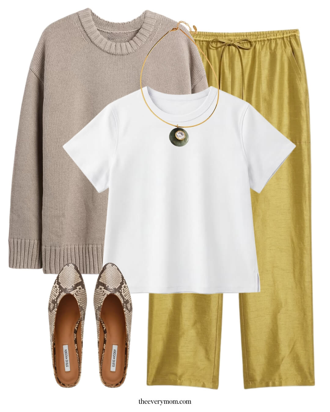 Cozy knit sweater and trendy taffeta pants thanksgiving outfit