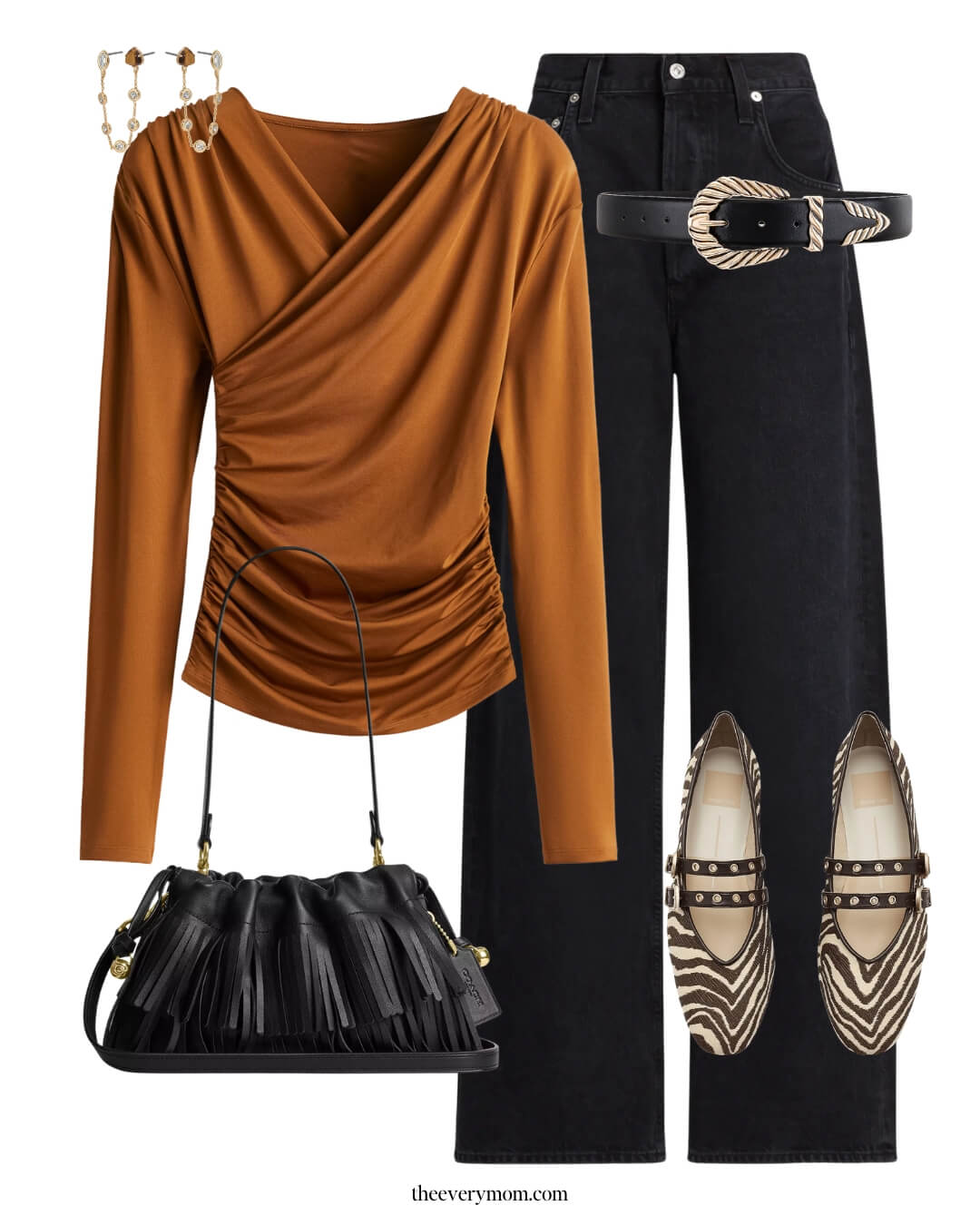 H&M top with wide leg black jeans for Thanksgiving