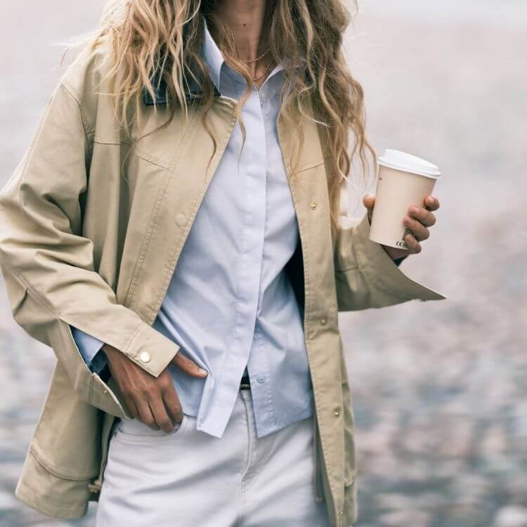 Coated-Collar Twill Jacket