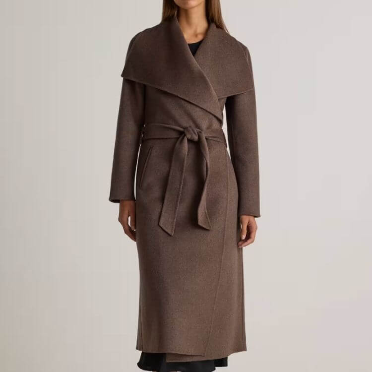 Merino Wool Draped Collar Wrap Coat