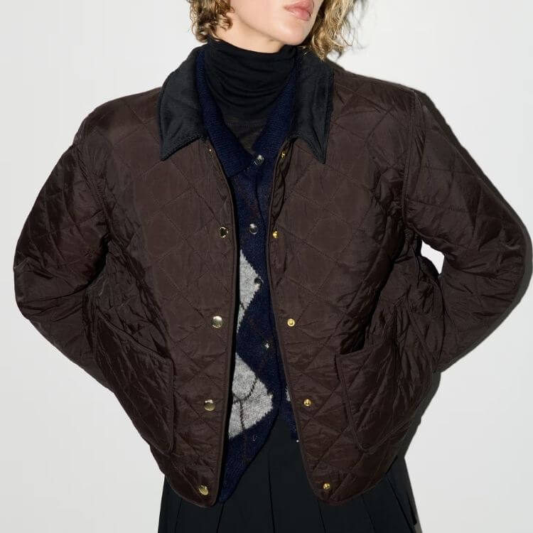 Quilted Jacket With Corduroy Collar