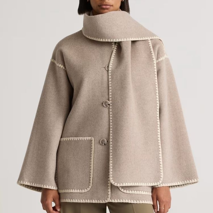 Double-Faced Merino Wool Scarf Coat