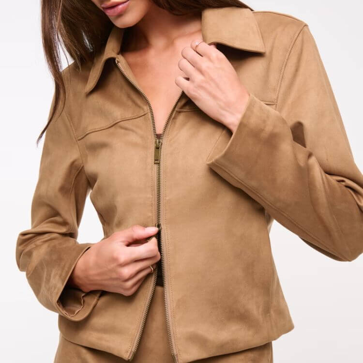 Slim Zip Vegan Suede Jacket