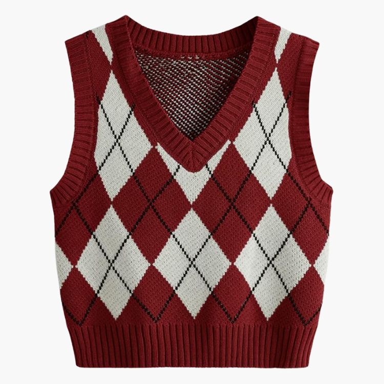 Argyle V Neck Knit Sweater