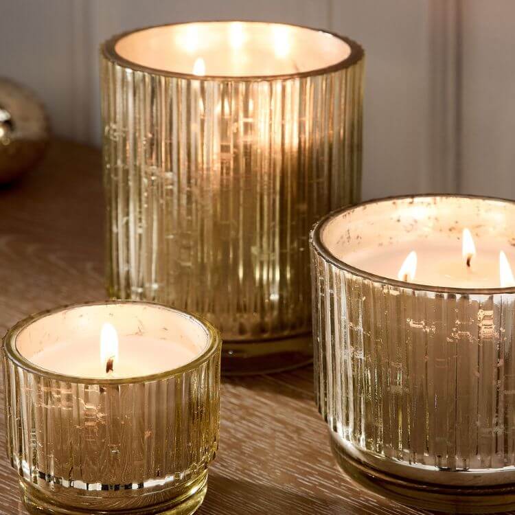 Mercury Glass Fluted Candles - Balsam & Cedar
