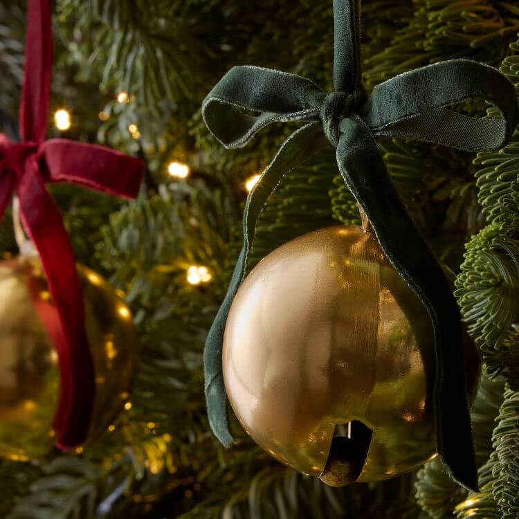Velvet Ribbon & Metal Bell Ornaments