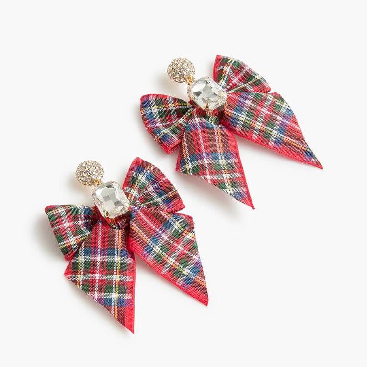 Tartan Bow Crystal Statement Earrings