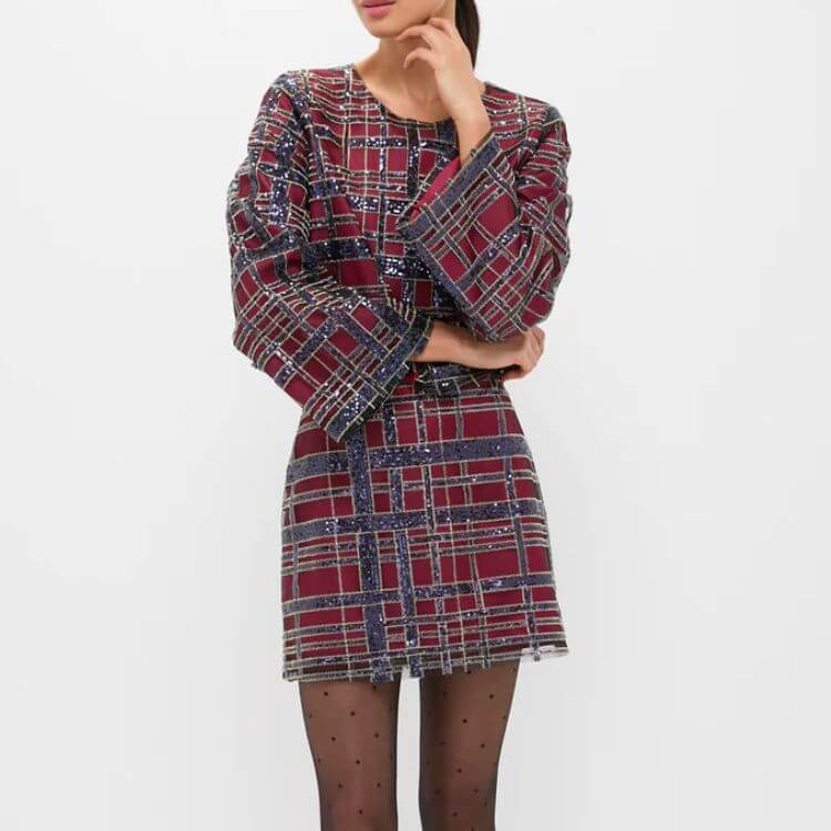 Sequin Plaid Meg Skirt