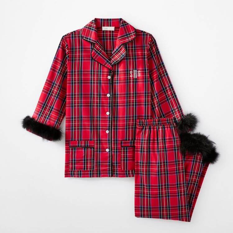 Feather Trim Tartan Pajamas