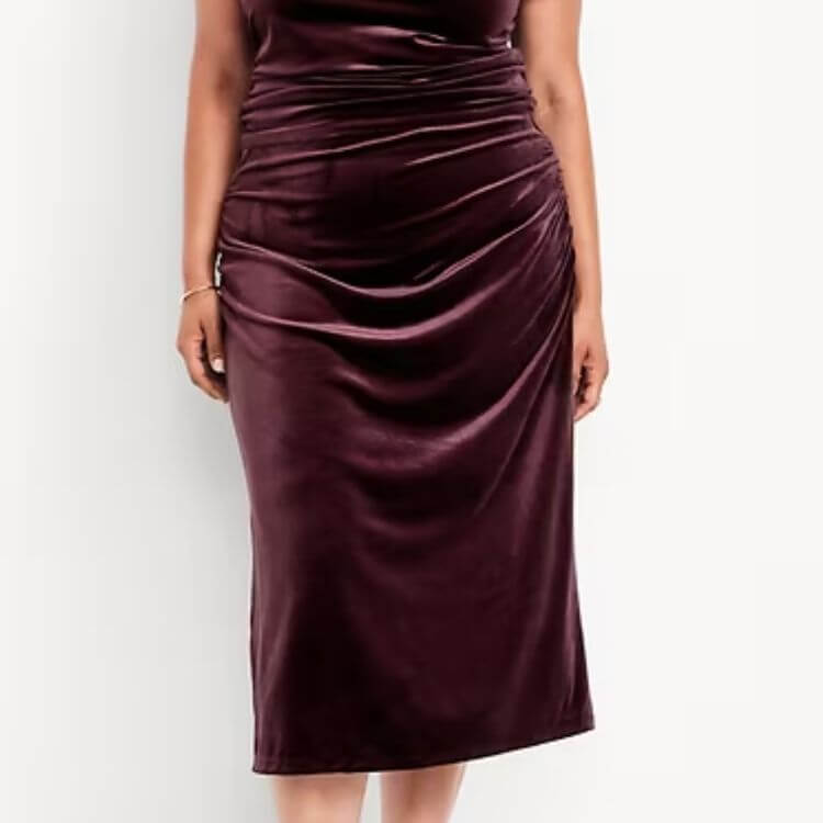 Ruched Velvet Midi Skirt