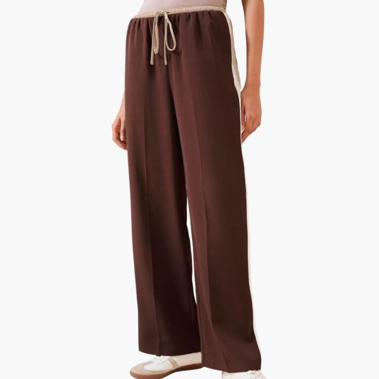 Side Stripe Drawstring Wide Leg Pants