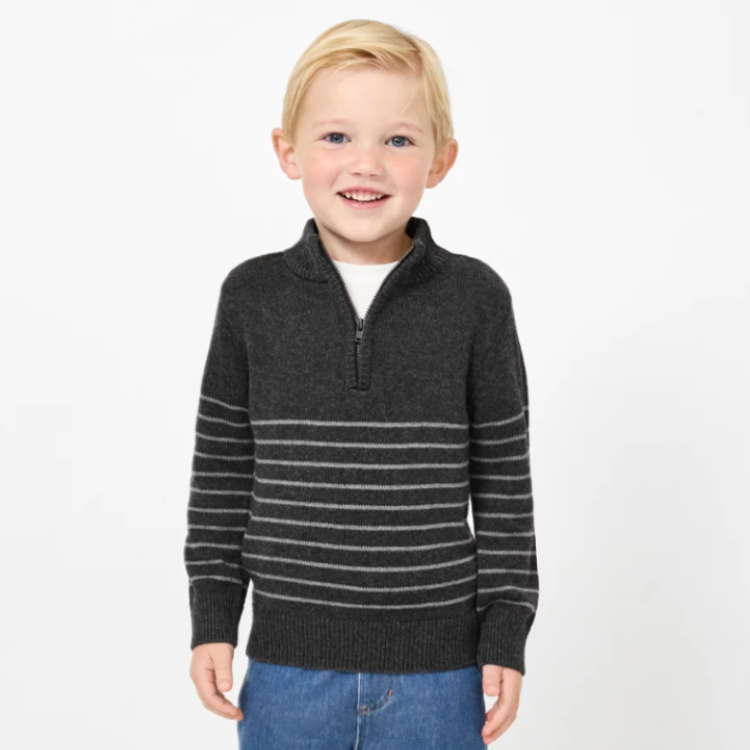 Charcoal Stripes Zip Sweater