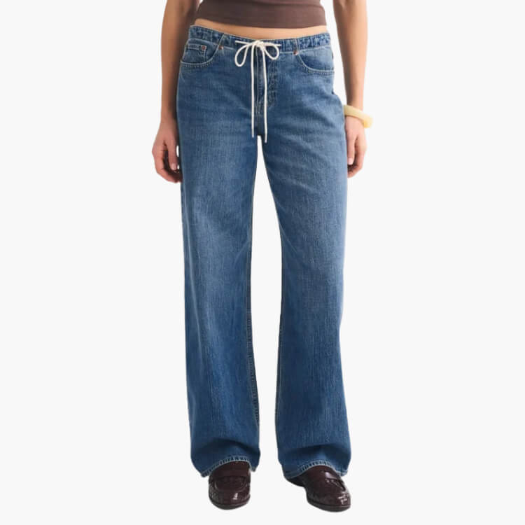 Linen-Blend Drawstring Jean