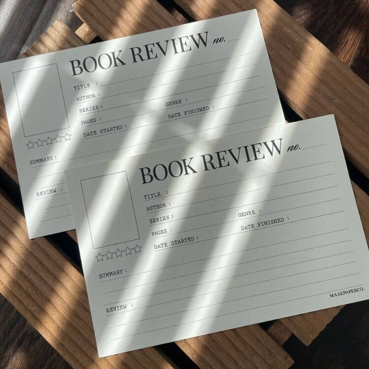 5 Pack Book Review Recipe Cards