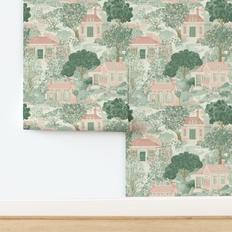 French Garden Cottages Wallpaper