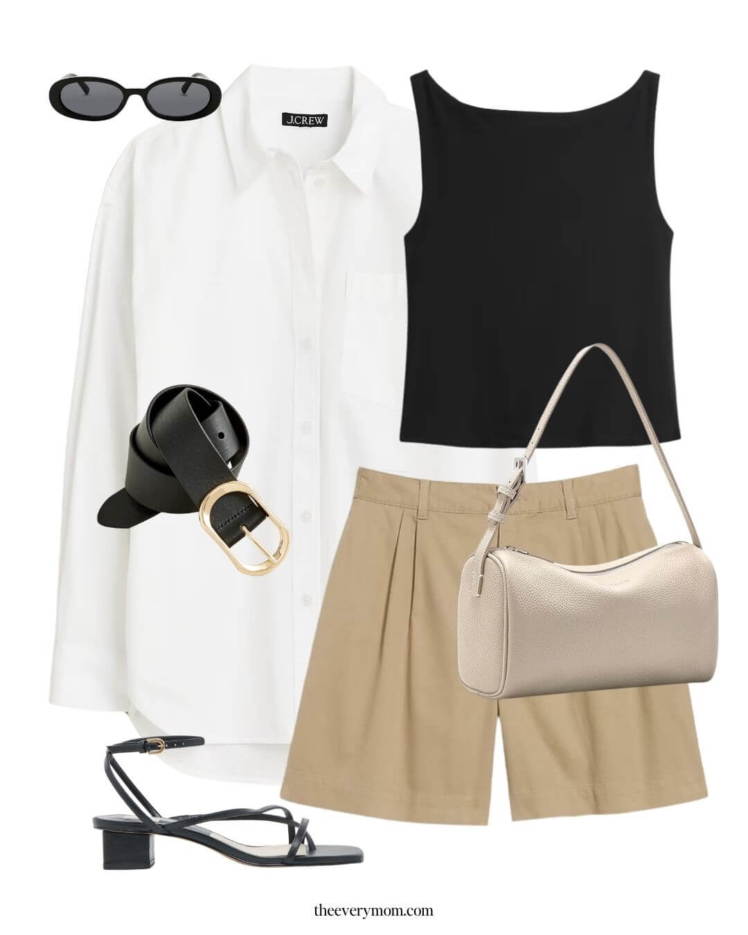 Elevated date night outfit idea with khaki shorts inspired by 90s fashion