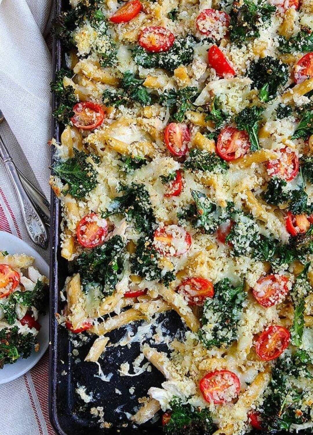 pasta bake with chicken and kale