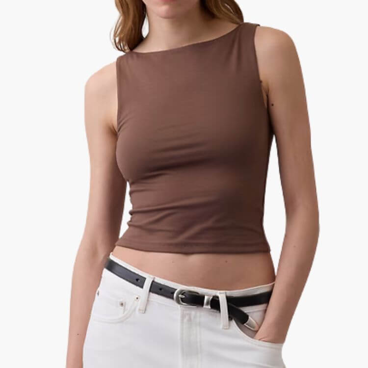 Jersey Boatneck Crop Tank Top