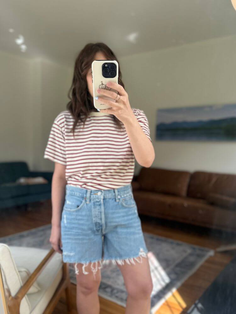 Denim shorts with raw hem for women