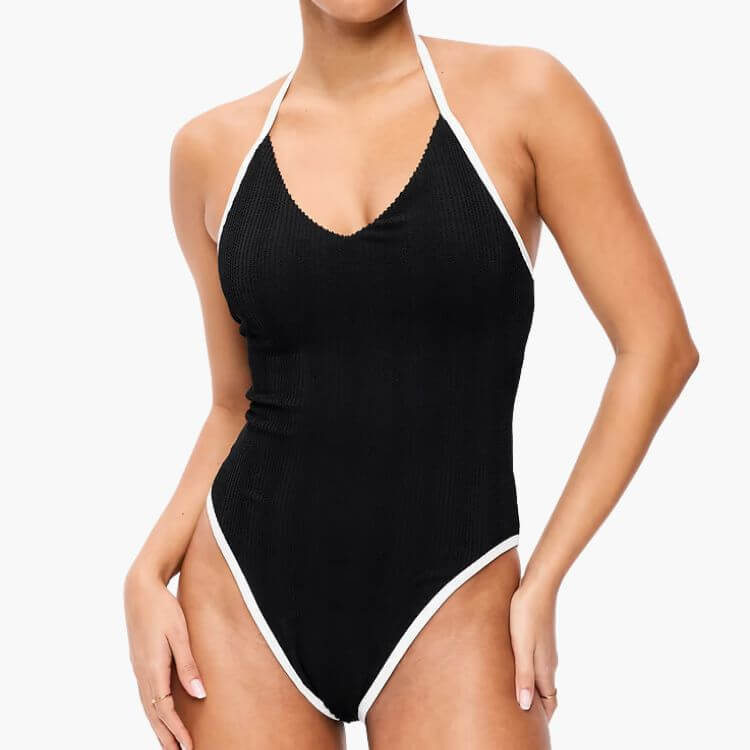 Ribbed Halter One-Piece Swimsuit
