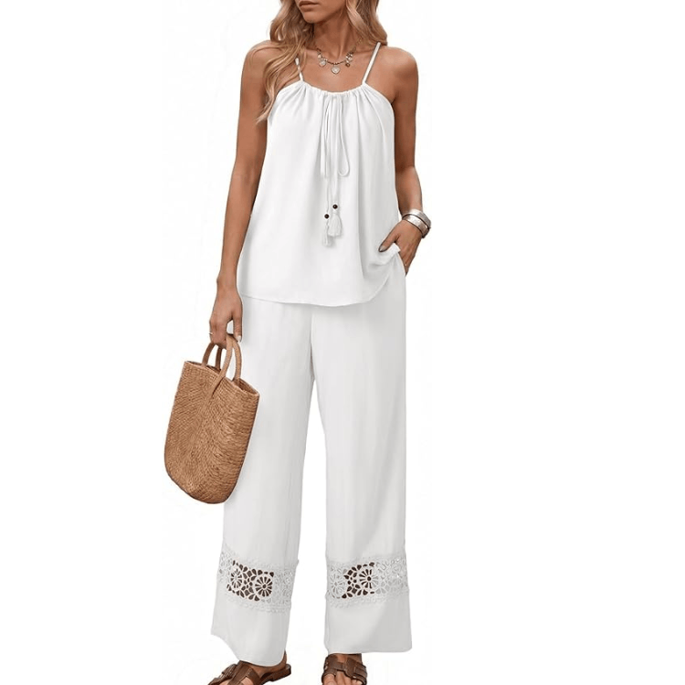 Tie knot top wide leg pants set
