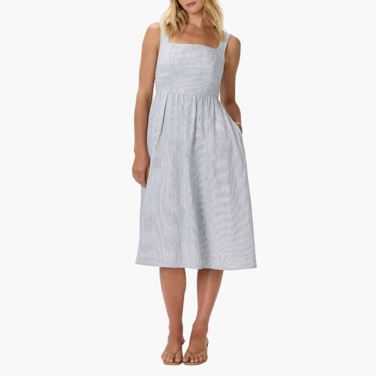 European Linen Fit & Flare Midi Dress