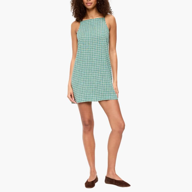 Linen-Blend Apron-Neck Mini Dress