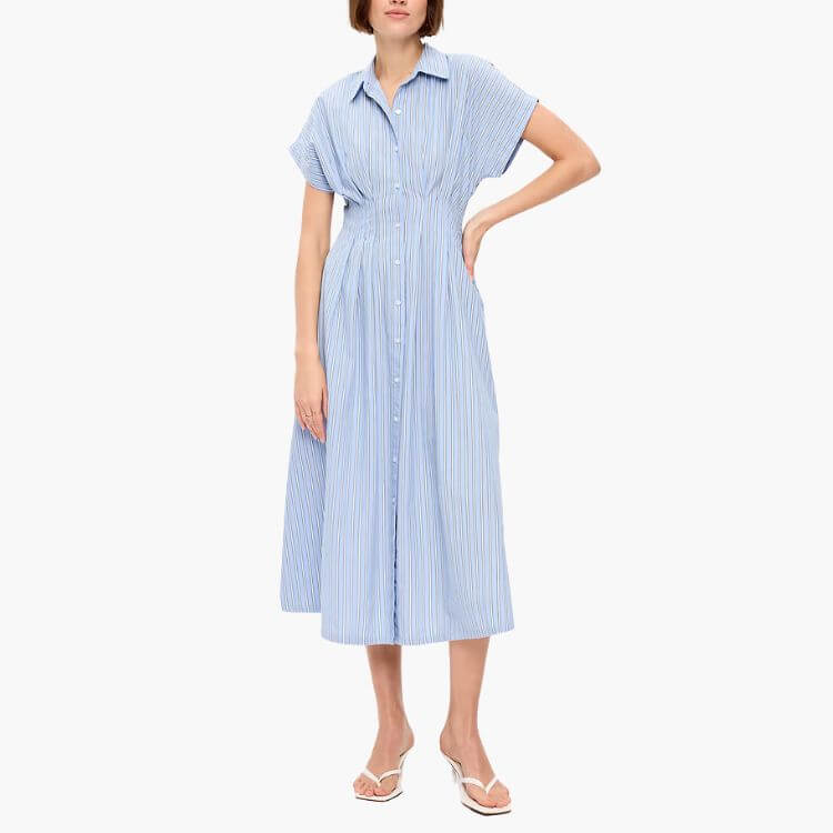 Pintuck-Waist Midi Shirt Dress