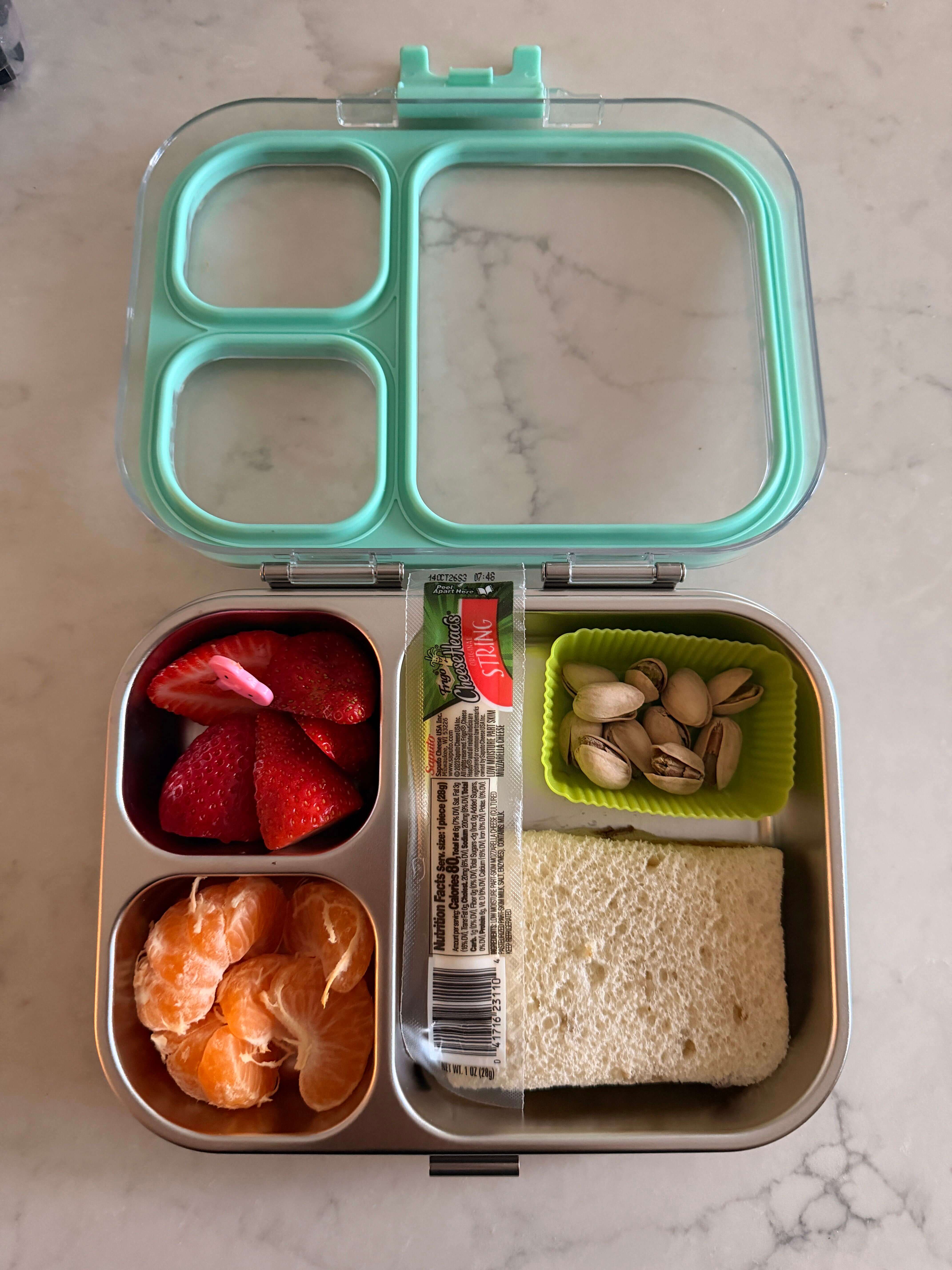 PB&J, peanuts, and cheese stick lunch box creative school lunch ideas