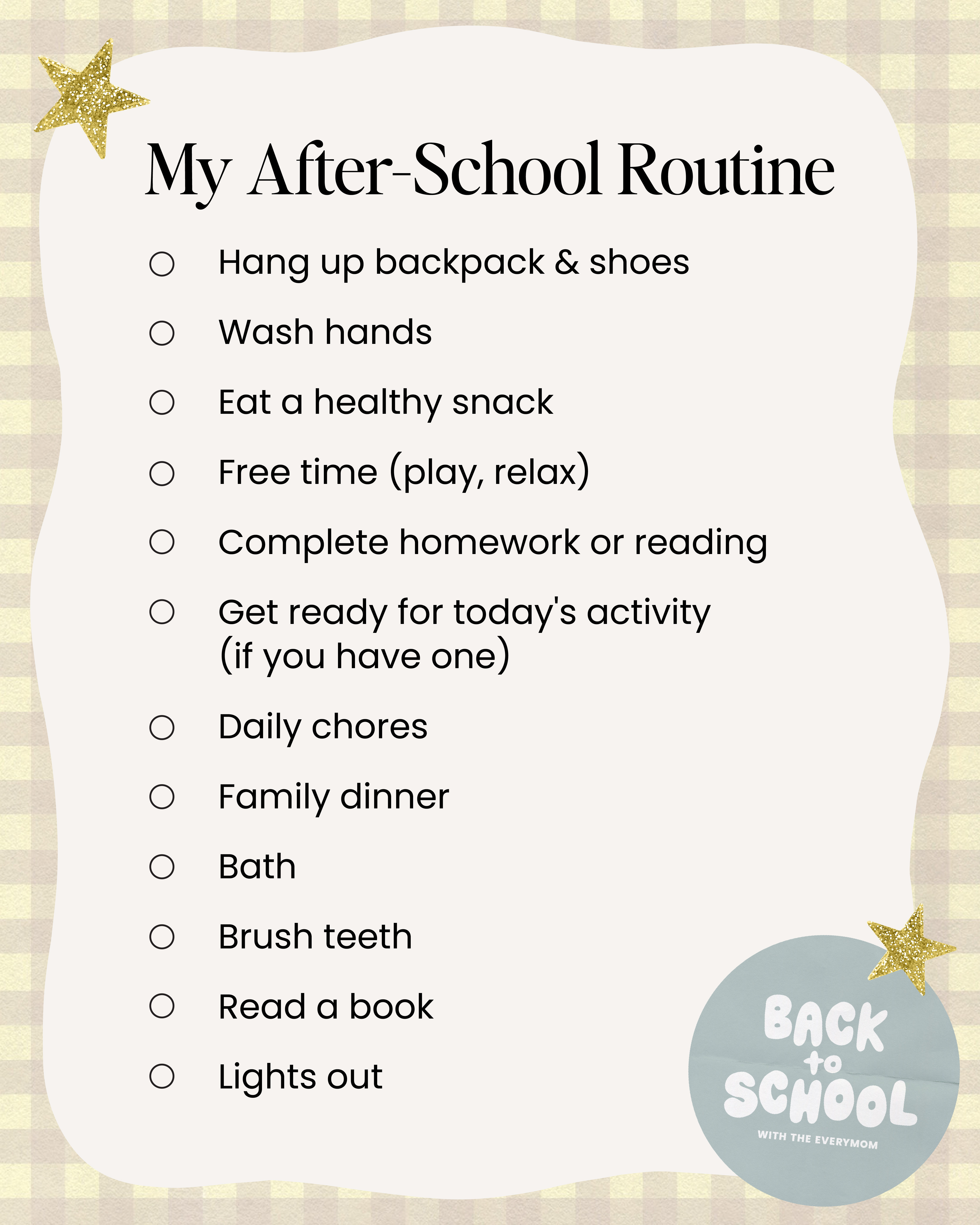 printable after school routine checklist