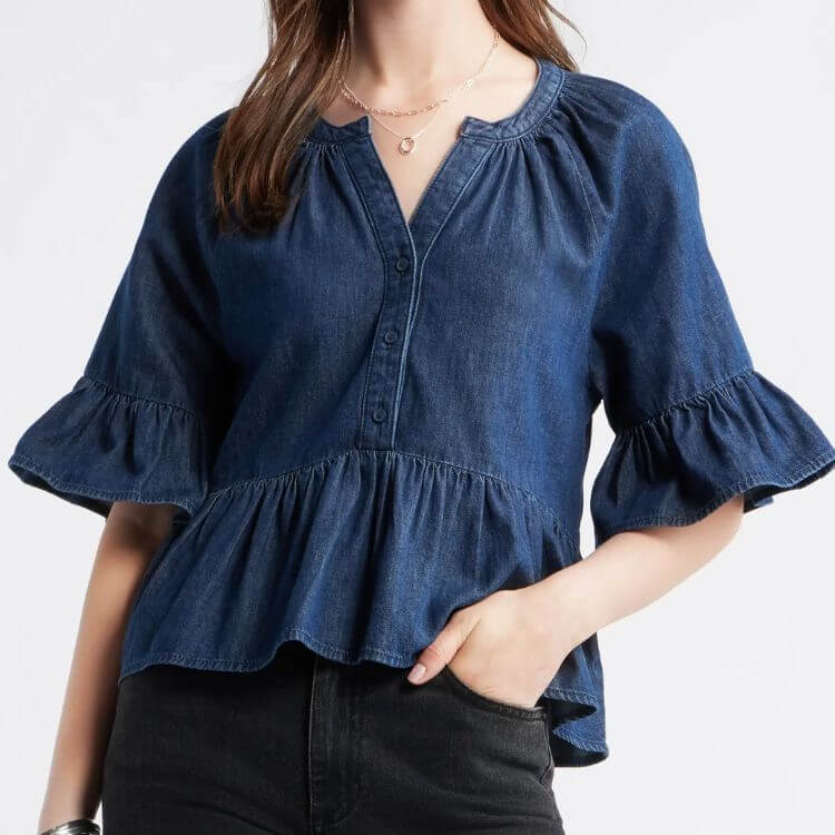 Cotton Chambray Peplum Top