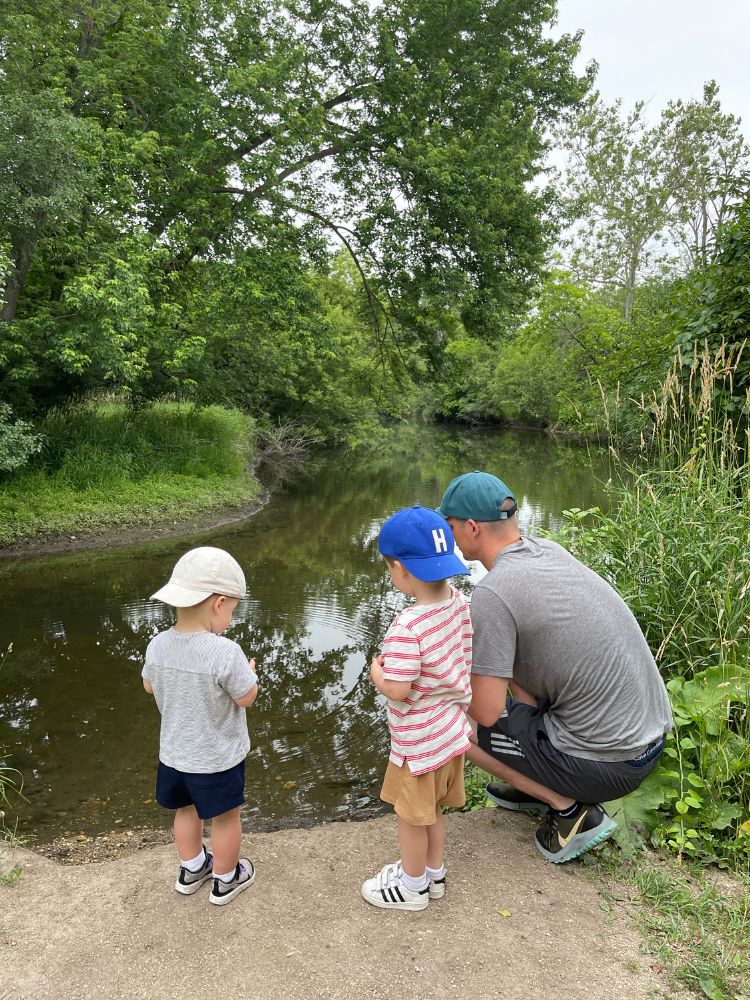 kids playing in wooded area