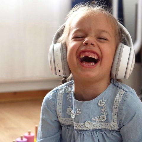 toddler listening to podcast