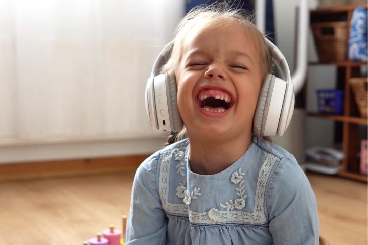 toddler listening to podcast