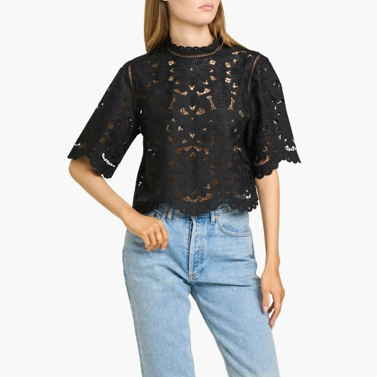 Embroidered Mock Neck Top